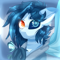 Size: 2000x2000 | Tagged: safe, artist:redheartponiesfan, oc, oc only, oc:sweetly night, butterfly, pegasus, pony, bust, heterochromia, high res, male, portrait, solo, stallion