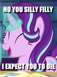 Size: 461x618 | Tagged: safe, edit, edited screencap, screencap, starlight glimmer, pony, every little thing she does, g4, caption, cropped, female, goldfinger, image macro, james bond, quote, solo, text