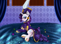 Size: 6300x4550 | Tagged: safe, artist:darksly, rarity, pony, unicorn, absurd resolution, ancient wonderbolts uniform, bedroom eyes, blushing, butt, clothes, commission, dock, featureless crotch, female, frog (hoof), hat, hoof shoes, horseshoes, looking at you, looking back, looking back at you, lying down, mare, night, on side, plot, rear view, sexy, sgt. rarity, solo, tail, tail hole, underhoof, uniform