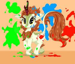 Size: 965x828 | Tagged: safe, artist:rurihal, autumn blaze, kirin, g4, female, messy, paint, paint on fur, painting, solo