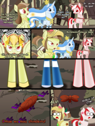 Size: 1500x2000 | Tagged: safe, artist:archooves, oc, oc:princess argenta, oc:princess peruvia, oc:tailcoatl, alicorn, cockroach, insect, pegasus, pony, argentina, avengers: endgame, aztec, comic, jojo reference, mexico, nation ponies, parody, peru, pointy ponies, ponified, spanish, you are already dead