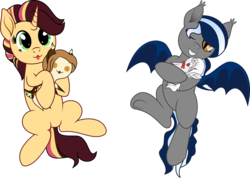 Size: 8707x6187 | Tagged: safe, artist:kopcap94, oc, oc only, bat pony, pony, unicorn, :3, absurd resolution, female, mare, plushie, simple background, tongue out, transparent background, vector