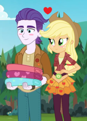 Size: 492x684 | Tagged: safe, artist:themexicanpunisher, edit, edited screencap, screencap, applejack, dirk thistleweed, accountibilibuddies, equestria girls, equestria girls series, g4, spoiler:choose your own ending (season 2), spoiler:eqg series (season 2), accountibilibuddies: snips, appledirk, cropped, female, male, shipping, straight