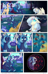 Size: 2301x3549 | Tagged: safe, artist:darlyjay, oc, oc only, oc:glowing flower, oc:persephone, oc:sterling sentry, dracony, hybrid, pony, spider, unicorn, comic:save the harmony, arachnophobia, comic, female, high res, interspecies offspring, magic, mare, offspring, parent:discord, parent:flash sentry, parent:fluttershy, parent:rarity, parent:spike, parent:twilight sparkle, parents:discoshy, parents:flashlight, parents:sparity