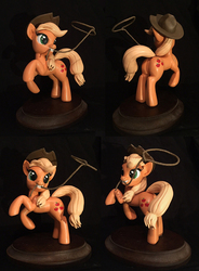Size: 666x906 | Tagged: safe, artist:vita96, applejack, earth pony, pony, g4, applejack's hat, cowboy hat, craft, female, hat, irl, lasso, mare, mouth hold, photo, rearing, rope, sculpture, solo