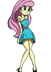 Size: 2480x3508 | Tagged: safe, artist:stammis, fluttershy, equestria girls, g4, adorasexy, bare shoulders, beautiful, beautisexy, clothes, cute, dress, female, fluttershy boho dress, high res, legs, sexy, simple background, sleeveless, solo, strapless, white background