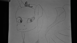 Size: 3264x1836 | Tagged: safe, artist:krumpcakes, princess luna, alicorn, pony, g4, jewelry, looking at you, regalia, spread wings, traditional art, wings