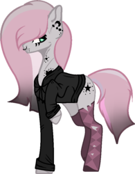 Size: 653x836 | Tagged: safe, artist:chaoscy, artist:nocturnal-moonlight, oc, oc only, oc:faded shine, earth pony, pony, icey-verse, base used, clothes, ear piercing, earring, female, goth, hoodie, jewelry, lip piercing, magical lesbian spawn, mare, nose piercing, nose ring, offspring, parent:cheerilee, parent:marble pie, parents:marbilee, piercing, raised hoof, simple background, socks, solo, stockings, tattoo, thigh highs, torn clothes, transparent background