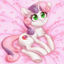 Size: 1500x1500 | Tagged: safe, artist:ls_skylight, sweetie belle, pony, unicorn, g4, chest fluff, cropped, cute, cutie mark, diasweetes, female, filly, floppy ears, looking at you, solo, the cmc's cutie marks, underhoof, ych result