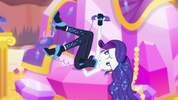 Size: 1920x1080 | Tagged: safe, screencap, rarity, do it for the ponygram!, equestria girls, equestria girls series, g4, the other side, spoiler:eqg series (season 2), bare shoulders, bodysuit, clothes, female, gloves, high heels, phone, rotary phone, shoes, sleeveless, solo, strapless, tangled up, telephone cord, the other side bloopers, tongue out, unitard, wires