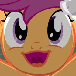 Size: 620x620 | Tagged: safe, screencap, scootaloo, sweetie belle, pegasus, pony, unicorn, g4, one bad apple, cropped, female, filly, offscreen character, open mouth, solo focus