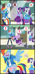 Size: 4344x9200 | Tagged: safe, artist:evilfrenzy, fluttershy, rainbow dash, rarity, twilight sparkle, alicorn, anthro, equestria girls, equestria girls series, accidental exposure, assisted exposure, blushing, clothes, comic, converse, embarrassed, embarrassed underwear exposure, face print underwear, female, humiliation, panties, panties pulled down, pantsing, pink underwear, ribbon, shoes, show accurate, silly panties, sneakers, twilight sparkle (alicorn), underwear