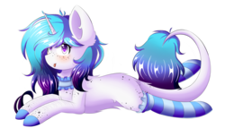 Size: 2520x1440 | Tagged: safe, artist:prism(not colourful), oc, oc only, pony, unicorn, choker, clothes, female, mare, prone, simple background, socks, solo, striped socks, transparent background
