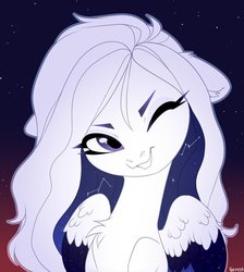 Size: 916x1024 | Tagged: safe, artist:vensual99, oc, oc only, pegasus, pony, rcf community, bust, ethereal mane, female, mare, night, one eye closed, pegasus oc, solo, starry mane, wink