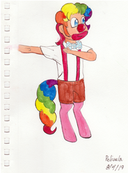 Size: 1767x2400 | Tagged: safe, artist:awesometheweirdo, oc, oc:pogo, satyr, clown, clown pepe, clown world, dab, honkler, meme, offspring, parent:oc:anon, parent:pinkie pie, pepe the frog, traditional art, watercolor painting
