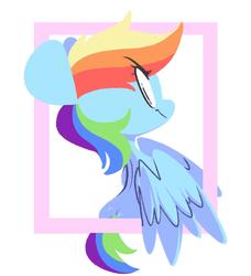Size: 829x910 | Tagged: safe, artist:sourspot, rainbow dash, pegasus, pony, g4, chibi, cute, dashabetes, female, lineless, looking at you, looking back, looking back at you, mare, profile, simple background, solo