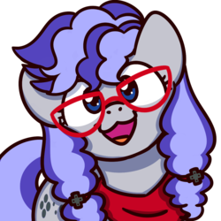Size: 1000x1000 | Tagged: safe, artist:sugar morning, oc, oc only, oc:cinnabyte, earth pony, pony, adorkable, bandana, cinnabetes, commission, cute, dork, earth pony oc, female, glasses, goofy smile, looking at you, mare, meganekko, simple background, sugar morning's smiling ponies, transparent background, ych result