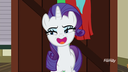 Size: 1920x1080 | Tagged: safe, screencap, rarity, pony, dragon dropped, g4, discovery family logo, faic, forced smile, laughing, post office, smiling