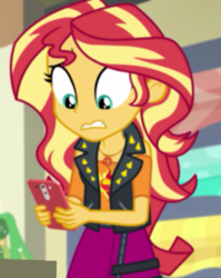 Size: 572x718 | Tagged: safe, screencap, sunset shimmer, equestria girls, equestria girls series, g4, holidays unwrapped, spoiler:eqg series (season 2), cropped, female, geode of empathy, magical geodes, phone, solo