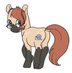 Size: 500x513 | Tagged: safe, artist:spectralunicorn, oc, oc only, oc:crystal snail, earth pony, pony, coat markings, dock, female, glasses, looking back, mare, simple background, smiling, socks (coat markings), solo, white background