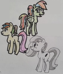 Size: 2377x2784 | Tagged: safe, oc, oc only, earth pony, pegasus, pony, cutie mark, female, high res, mane, mare, pencil, pencil drawing, photo, sketch, tail, traditional art