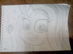 Size: 2560x1920 | Tagged: safe, artist:php185, starlight glimmer, pony, unicorn, g4, female, mare, monochrome, pencil drawing, smiling, solo, traditional art