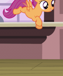 Size: 666x800 | Tagged: safe, screencap, scootaloo, pegasus, pony, g4, one bad apple, animated, cropped, female, filly, gif, landing, solo