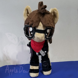 Size: 1000x1000 | Tagged: safe, artist:appledew, pegasus, pony, armband, clothes, commission, frown, glasses, irl, jacket, male, mikey way, my chemical romance, photo, plushie, ponified, scarf, solo, spread wings, stallion, standing, wings, wristband