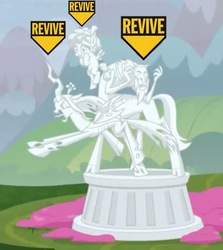Size: 700x784 | Tagged: safe, edit, edited screencap, screencap, cozy glow, lord tirek, queen chrysalis, changeling, g4, the ending of the end, call of duty, call of duty zombies, legion of doom statue, meme, petrification, revive, statue