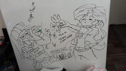 Size: 1280x720 | Tagged: safe, artist:missmayaleanne, sci-twi, starlight glimmer, sunset shimmer, trixie, twilight sparkle, equestria girls, g4, 420, breasts, busty sunset shimmer, drugs, gay baby jail, joint, marijuana, marker drawing, owo what's this?, photo, traditional art, uwu