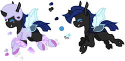 Size: 799x389 | Tagged: safe, artist:song-star, oc, oc only, oc:tarsus (ice1517), changeling, blue changeling, blushing, camouflage, changeling oc, clothes, eyes closed, female, helmet, raised hoof, raised leg, reference sheet, roller skates, shirt, simple background, socks, solo, t-shirt, transparent background