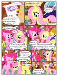 Size: 612x792 | Tagged: safe, artist:newbiespud, edit, edited screencap, screencap, carrot top, fluttershy, gilda, golden harvest, minuette, pinkie pie, earth pony, griffon, pegasus, pony, comic:friendship is dragons, g4, angry, background pony, comic, dialogue, eyes closed, female, frown, mare, offscreen character, petting, screencap comic, smiling, sugarcube corner