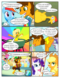 Size: 612x792 | Tagged: safe, artist:newbiespud, edit, edited screencap, screencap, applejack, aura (g4), boneless, carrot top, cheese sandwich, cherry cola, cherry fizzy, coco crusoe, daisy, dizzy twister, doctor whooves, flower wishes, golden harvest, linky, lyra heartstrings, minuette, orange swirl, pinkie pie, rainbow dash, rarity, roseluck, shoeshine, spike, sunshower raindrops, time turner, earth pony, pegasus, pony, unicorn, comic:friendship is dragons, g4, pinkie pride, accordion, background pony, background pony audience, bucking, cheese, comic, dialogue, eyes closed, female, filly, fondue, food, freckles, grin, hat, looking up, male, mare, melody (g4), musical instrument, rubber chicken, screencap comic, singing, smiling, stallion, sunburst background