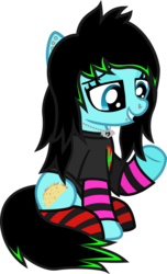Size: 615x1011 | Tagged: safe, artist:lightningbolt, derpibooru exclusive, oc, oc only, oc:scene chick, earth pony, pony, g4, arm warmers, clandestine industries, clothes, ear piercing, earring, female, jewelry, mare, necklace, nose piercing, piercing, raised hoof, scene, scene kid, shirt, show accurate, simple background, snake bites, socks, solo, striped socks, t-shirt, transparent background, underhoof