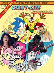 Size: 714x960 | Tagged: safe, artist:scott shaw, derpy hooves, fluttershy, pinkie pie, g4, baby gonzo, barney rubble, captain carrot, comic cover, crossover, fred flintstone, gonzo, homer simpson, muppet babies, pointer s. toxin, sonic the hedgehog, sonic the hedgehog (series), squee, the flintstones