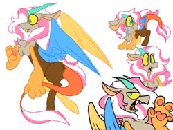 Size: 512x386 | Tagged: safe, artist:00theinkjester00, oc, oc only, oc:disarray, draconequus, hybrid, child, crying, draconequus oc, expressions, interspecies offspring, male, offspring, parent:discord, parent:fluttershy, parents:discoshy, simple background, solo, white background