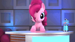 Size: 1920x1080 | Tagged: safe, screencap, pinkie pie, earth pony, pony, g4, hello pinkie pie, 3d, animated, ball, desk, female, gumball machine, looking at you, mare, solo, sound, studio, talking, webm