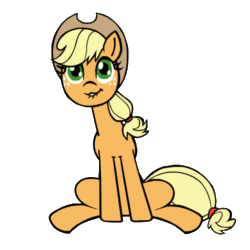 Size: 500x500 | Tagged: safe, artist:whateverbender, part of a set, applejack, earth pony, pony, g4, animated, applejack's hat, cowboy hat, cute, female, gif, hat, jackabetes, lip bite, mare, metronome, simple background, sitting, solo, transparent background