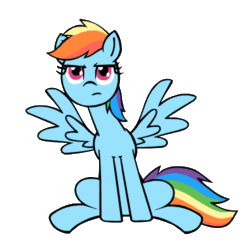 Size: 500x500 | Tagged: safe, artist:whateverbender, part of a set, rainbow dash, pegasus, pony, g4, animated, blinking, cute, dashabetes, female, gif, mare, rainbow dash is not amused, simple background, sitting, solo, transparent background, tsunderainbow, tsundere, unamused