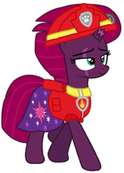 Size: 741x1031 | Tagged: safe, artist:徐詩珮, fizzlepop berrytwist, tempest shadow, pony, unicorn, series:sprglitemplight diary, series:sprglitemplight life jacket days, series:springshadowdrops diary, series:springshadowdrops life jacket days, g4, alternate universe, base used, broken horn, clothes, cute, horn, paw patrol, simple background, swimsuit, tempestbetes, transparent background