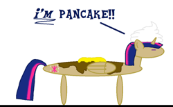 Size: 500x308 | Tagged: safe, artist:theotakux, twilight sparkle, alicorn, pony, ask the poniz, g4, 1000 hours in ms paint, butter, food, food transformation, i'm pancake, literal, stylistic suck, syrup, table pony, talking, twilight sparkle (alicorn), wat, whipped cream