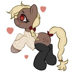 Size: 481x484 | Tagged: safe, artist:englam, derpibooru exclusive, oc, oc only, earth pony, pony, braided tail, clothes, heart, socks, solo, sweater