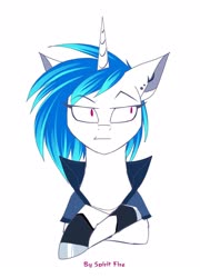 Size: 1150x1600 | Tagged: safe, artist:celes-969, dj pon-3, vinyl scratch, pony, unicorn, g4, bust, crossed hooves, ear piercing, earring, female, jewelry, mare, piercing, portrait, redesign, simple background, solo, white background