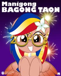 Size: 800x998 | Tagged: safe, artist:jhayarr23, oc, oc only, oc:pearl shine, pegasus, pony, 2020 glasses, female, fireworks, glasses, mare, movie accurate, nation ponies, philippines, ponified, solo, tagalog