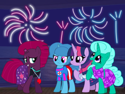 Size: 1440x1080 | Tagged: safe, artist:徐詩珮, fizzlepop berrytwist, glitter drops, spring rain, tempest shadow, twilight sparkle, alicorn, pony, unicorn, series:sprglitemplight diary, series:sprglitemplight life jacket days, series:springshadowdrops diary, series:springshadowdrops life jacket days, g4, alternate universe, bisexual, broken horn, clothes, cute, equestria girls outfit, female, glitterbetes, happy new year 2020, horn, lesbian, lifeguard, lifeguard spring rain, polyamory, ship:glitterlight, ship:glittershadow, ship:sprglitemplight, ship:springdrops, ship:springlight, ship:springshadow, ship:springshadowdrops, ship:tempestlight, shipping, spring rain is not amused, spring rain's lifeguard whistle, springbetes, swimsuit, tempestbetes, twilight sparkle (alicorn), unamused, whistle, whistle thief