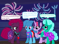 Size: 1440x1080 | Tagged: safe, artist:徐詩珮, fizzlepop berrytwist, glitter drops, spring rain, tempest shadow, twilight sparkle, alicorn, pony, unicorn, series:sprglitemplight diary, series:sprglitemplight life jacket days, series:springshadowdrops diary, series:springshadowdrops life jacket days, g4, alternate universe, bisexual, broken horn, clothes, cute, dialogue, equestria girls outfit, female, glitterbetes, happy new year 2020, horn, lesbian, lifeguard, lifeguard spring rain, polyamory, ship:glitterlight, ship:glittershadow, ship:sprglitemplight, ship:springdrops, ship:springlight, ship:springshadow, ship:springshadowdrops, ship:tempestlight, shipping, spring rain is not amused, springbetes, swimsuit, tempestbetes, twilight sparkle (alicorn), unamused, whistle, whistle necklace, whistle thief