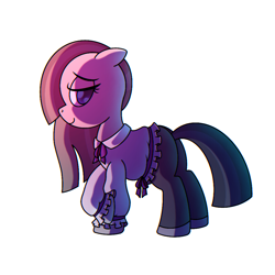 Size: 1000x1000 | Tagged: safe, artist:cappie, marble pie, earth pony, pony, g4, clothes, female, mare, pants, shirt, simple background, smiling, solo, white background