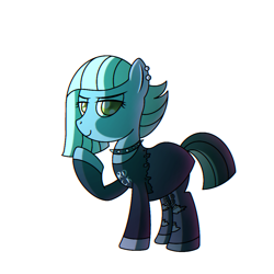 Size: 1000x1000 | Tagged: safe, artist:cappie, limestone pie, earth pony, pony, g4, choker, clothes, cute, ear piercing, female, jeans, mare, pants, piercing, ripped pants, shirt, simple background, skirt, solo, spiked choker, white background