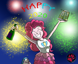 Size: 3300x2737 | Tagged: safe, artist:darkprinceismyname, pinkie pie, equestria girls, g4, alcohol, armpits, champagne, eyes closed, grin, happy, happy birthday, high res, jello, smiling, wine
