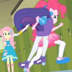 Size: 614x614 | Tagged: safe, screencap, fluttershy, pinkie pie, rarity, equestria girls, equestria girls specials, g4, my little pony equestria girls: better together, my little pony equestria girls: holidays unwrapped, o come all ye squashful, carried over the shoulder, carrying, clothes, confused, cropped, female, geode of fauna, low quality, magical geodes, marshmelodrama, out of context, over the shoulder, pencil skirt, rarara, rarity being rarity, rarity peplum dress, running, shoulder carry, skirt, yoink